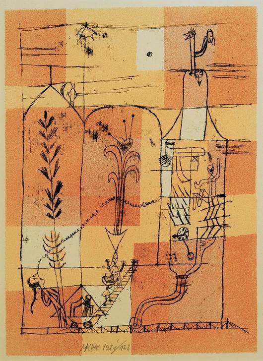 Paul Klee, Hoffmanneske Scene (Bauhaus,Kunst,Literatur,Märchen,Mensch,Schloss,Uhr,Treppe,Baum,Schweizerische Kunst,Wetterhahn)
