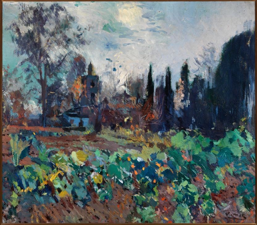 Joaquim Mir, Santa Perpètua de Mogoda (Landschaft, Garten, Kirche, Blüten, Katalanische Kunst, Post-Modernisme, Malerei, Klassische Moderne, Wunschgröße, Wohnzimmer, Treppenhaus, bunt)