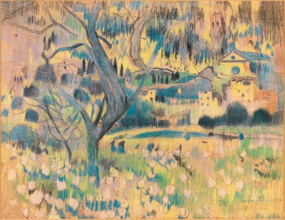 Joaquim Mir, Maspujols (Landschaft, Baum, Skizze, Katalanische Kunst,  Post-Modernisme, Malerei, Klassische Moderne, Wunschgröße, Wohnzimmer, Treppenhaus, bunt)
