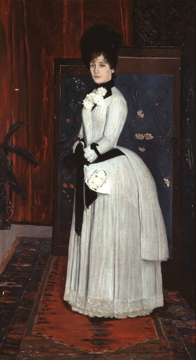 Santiago Rusinol, Fräulein Lluïsa Denís (Damenmode,Frau,Portrait,Bürgertum,Spanische Kunst,Katalanische Kunst,Malen,Junge Frau,Ganzfigurig,Tournuere)