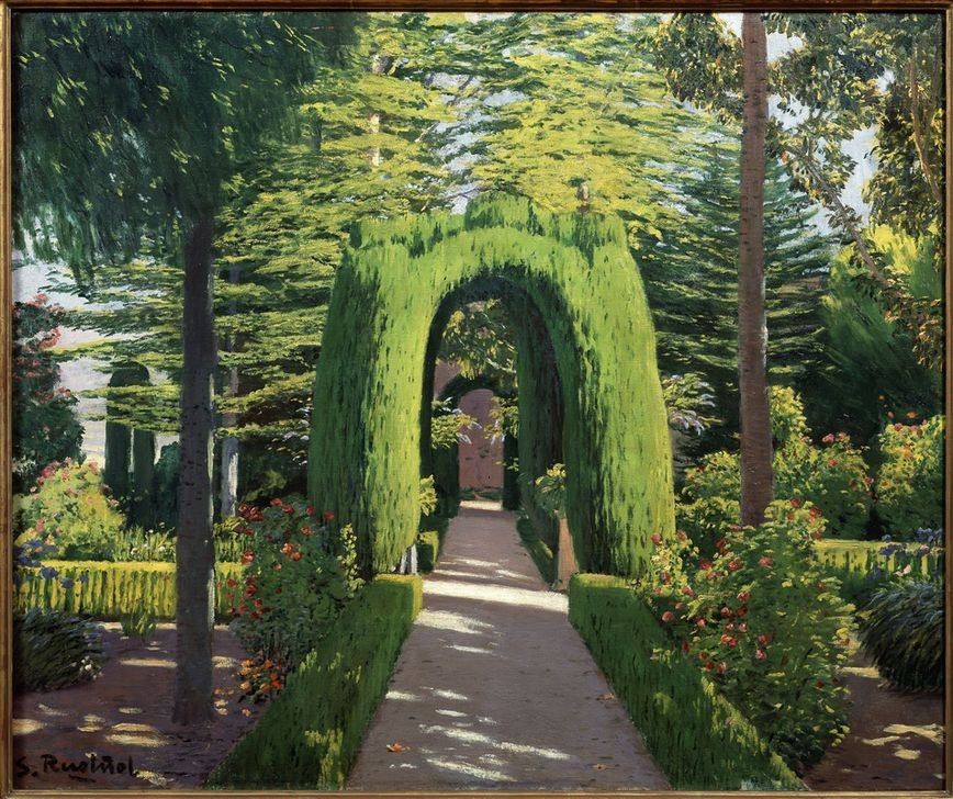 Santiago Rusinol, Glorieta. Jardí d’Alcoi (Park,Sommer,Baum,Spanische Kunst,Katalanische Kunst,Malen,Kreisverkehr,Garten)