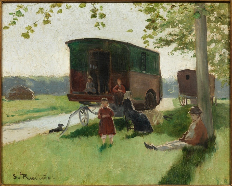 Santiago Rusinol, Wagen von Landfahrern (Landschaft,Spanische Kunst,Weg,Katalanische Kunst,Malen,Sinti Und Roma,Leiterwagen)