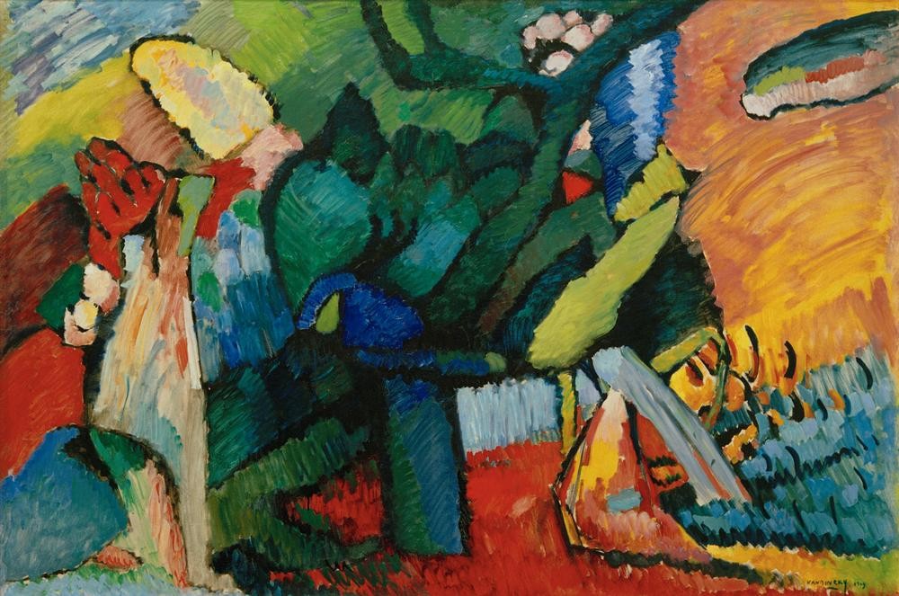 Wassily Kandinsky, Improvisation Nr. 4 (Kunst,Fauves,Expressionismus,Der Blaue Reiter,Abstrakte Kunst,Russische Kunst,Abstraktion,Neue Kuenstlervereinigung Muenchen,Improvisation,Farbigkeit,Signatur,Farbe)