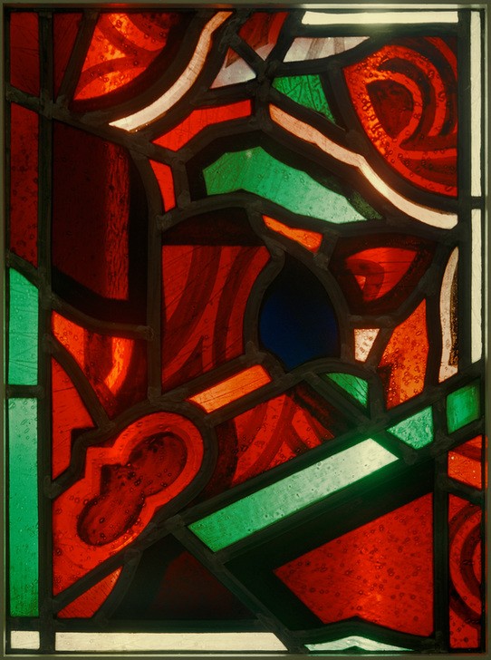 Johan Thorn Prikker, Kabinettscheibe rot-grün (Blei,Fenster,Glas,Kunst,Metall,Abstrakte Kunst,Niederländische Kunst,Holländische Kunst,Glasfenster,Grün,Abstraktion,Rot,Deutscher Werkbund,Farbe,Schwarzlotmalerei)