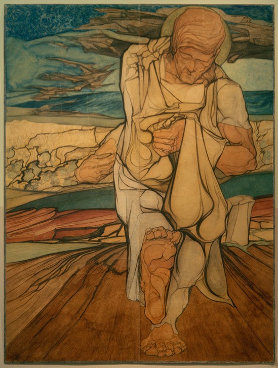 Johan Thorn Prikker, Der Sämann (Ackerbau,Arbeit,Bauer (Landwirt),Jugendstil,Kunst,Landschaft,Mann,Mensch,Wirtschaft (Ökonomie),Acker,Niederländische Kunst,Feld,Sämann,Holländische Kunst,Landleben,Monumentalmalerei,Landbevölkerung,Sack,Landarbeit,Säen,Feldarbeit,Deutscher Werkbund,Männer)