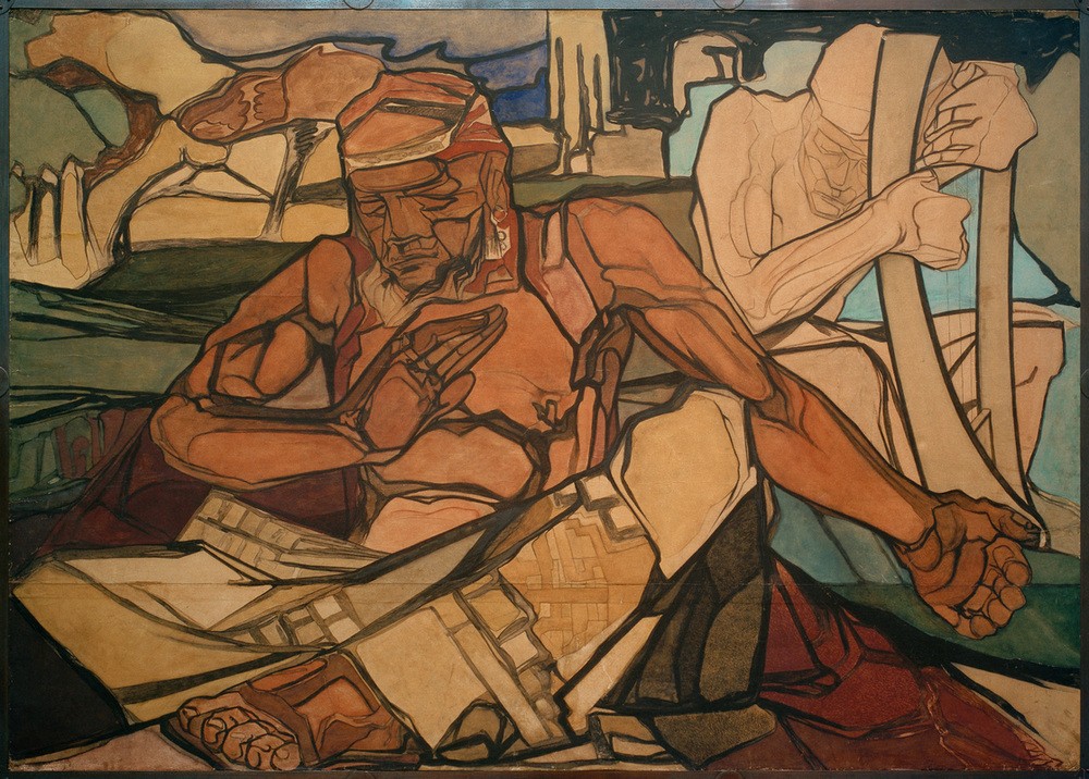 Johan Thorn Prikker, David und Saul (Christentum,Kunst,Religion,Altes Testament,Bibel,Niederländische Kunst,Holländische Kunst,Sitzen,Braun,Deutscher Werkbund,David Und Saul,Jüdisch-Christlich,Farbe)