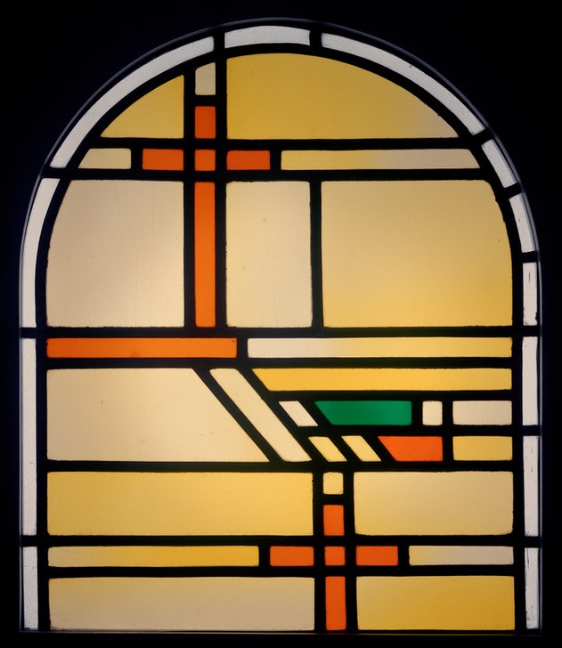 Johan Thorn Prikker, Rundbogenfenster (Architektur,Blei,Christentum,Fenster,Geometrie,Glas,Katholische Kirche,Kirche,Kreuz,Kunst,Metall,Religion,Ornamentik,Geometrisch,Abstrakte Kunst,Niederländische Kunst,Entwurf,Holländische Kunst,Krypta,Glasfenster,Rundbogen,Abstraktion,Form,Deutscher Werkb)