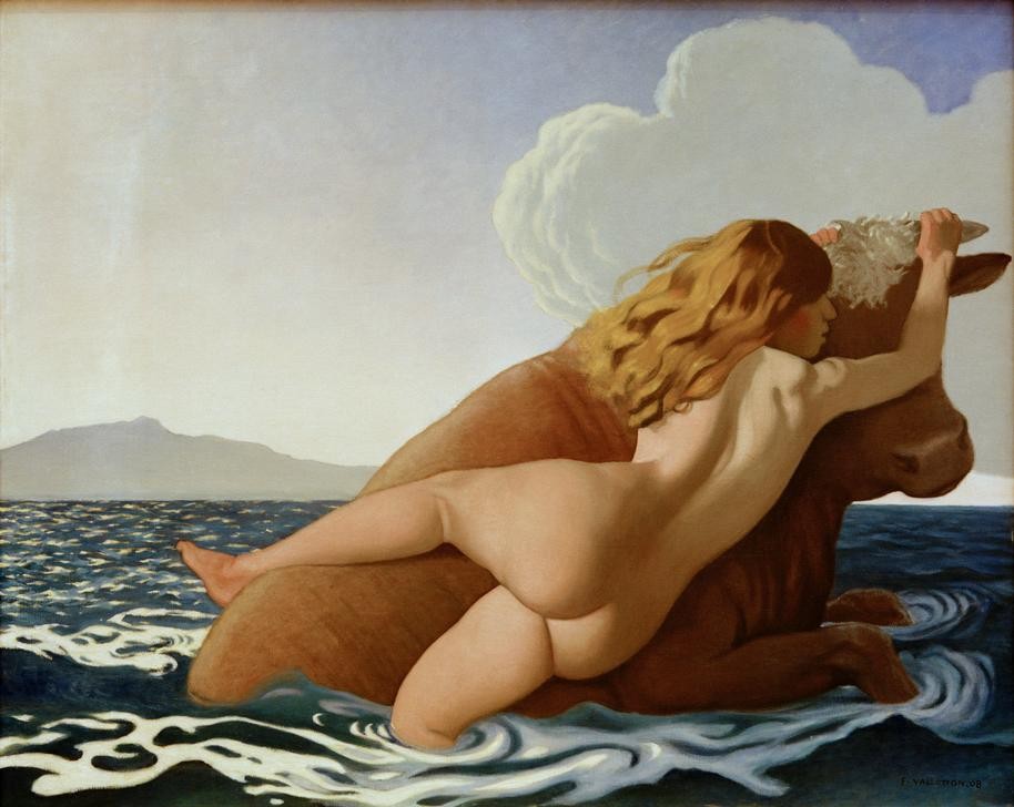 Felix Vallotton, L’Enlèvement d’Europe (Frau,Mythologie,Entführung,Akt,Frauenraub,Götterliebschaften,Rückenakt,Französische Kunst,Schweizerische Kunst,Nabis,Auf Dem Rücken Tragen,Auf Dem Rücken Reiten,Stier (Tier),Griechisch-Römische Mythologie)
