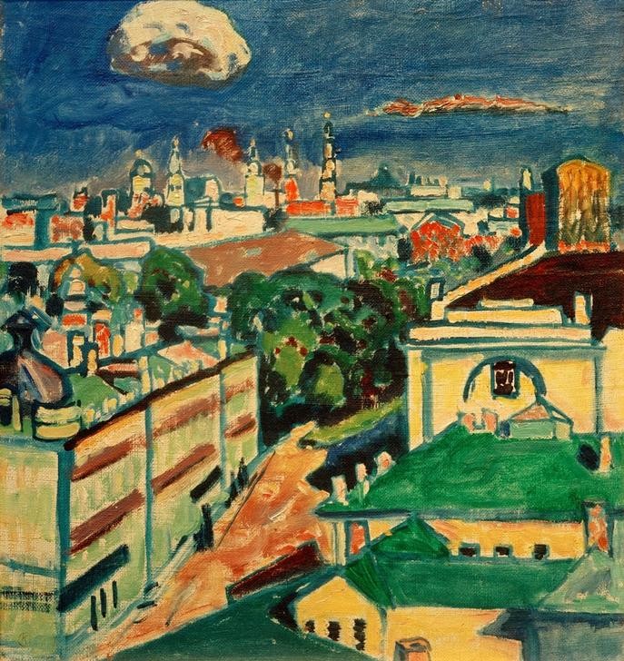 Wassily Kandinsky, Blick auf Moskau aus dem Fenster von Kandinskys Wohnung am (Architektur,Geographie,Kunst,Stadt,Platz,Expressionismus,Der Blaue Reiter,Vedute,Russische Kunst,Stadtansicht,Architekturdarstellung,Vogelschau,Stadtlandschaft,Topographie)