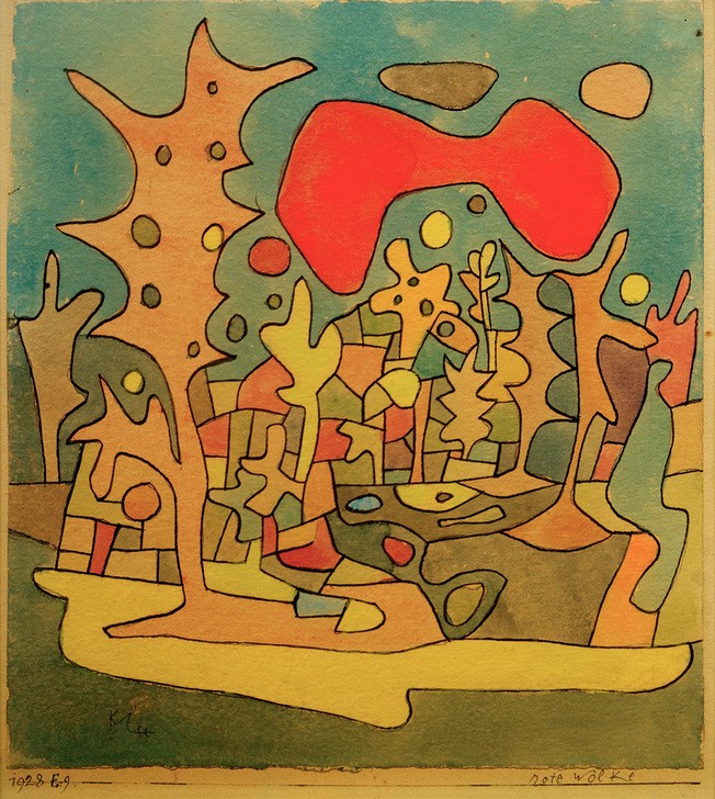 Paul Klee, Rote Wolke (Bauhaus,Deutsche Kunst,Kunst,Landschaft,Meteorologie,Wolke,Baum,Der Blaue Reiter,Abstrakte Kunst,Schweizerische Kunst,Tinte,Abstraktion,Signatur)