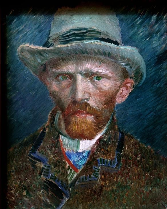 Vincent van Gogh, Selbstbildnis (Herrenhut,Künstler,Kunst,Maler (Künstler),Mann,Impressionismus,Bart,Hut,Selbstbildnis,Portrait,Brustbild,Person)
