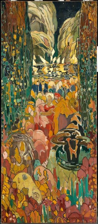 Joaquim Mir, The Gorg Blau (Bozzetto, Katalanische Kunst,  Post-Modernisme, Malerei, Klassische Moderne, Wunschgröße, Wohnzimmer, Treppenhaus, bunt)