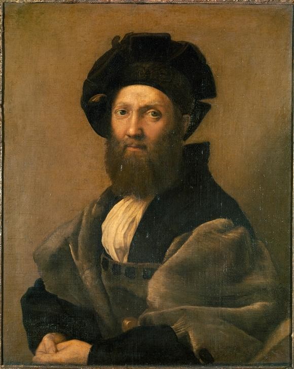 Raffael, Baldassare Castiglione (Diplomat, Literatur, Mann, Schriftsteller, Bart,Pelz, Renaissance, Portrait, Barett,  Halbfigur, Persönlichkeit, Klassiker, Wunschgröße, Wohnzimmer)