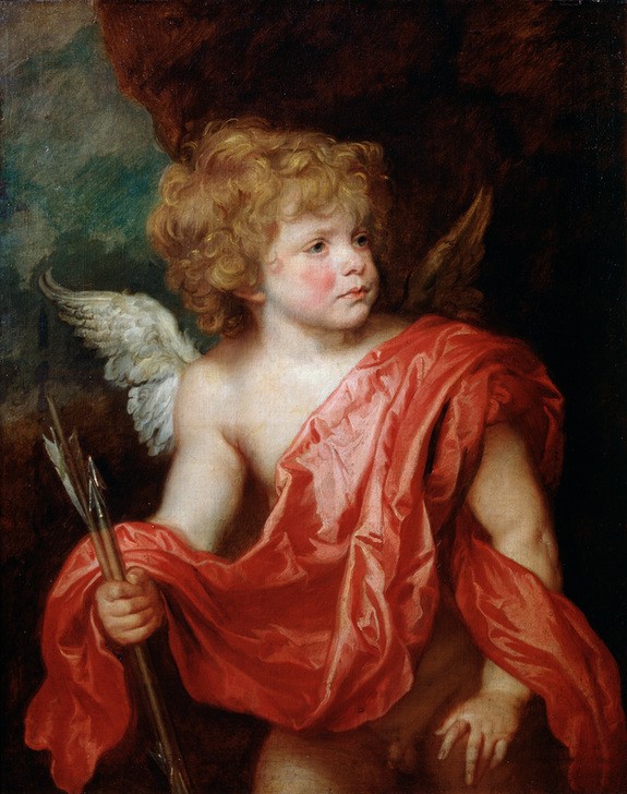 Anthony van Dyck, Cupid (Kind,Krieg,Liebe,Mann,Pfeil,Waffe,Portrait,Seide,Knabe,Rot,Farbe)