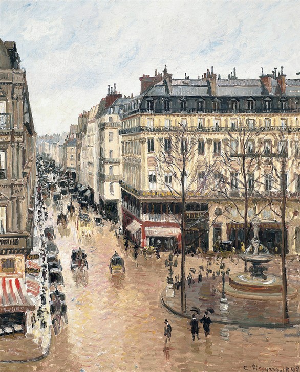 Camille Pissaro, Rue Saint-Honoré in the Afternoon. Effect of Rain, 1897 (Allee,Haus,Jahreszeiten,Regen,Stadt,Wagen,Winter,Mittag,Impressionismus,Trainer,Zeit,Beleuchtung,Quadrat)