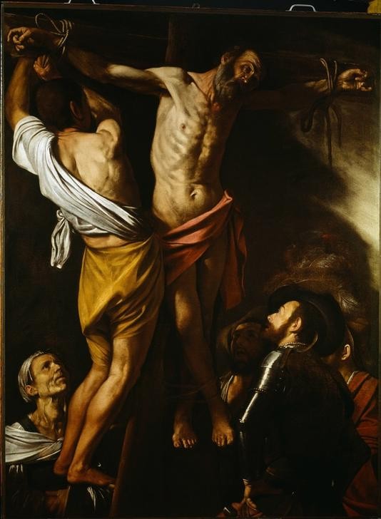 Caravaggio, Die Kreuzigung des Apostels Andreas (Kreuzigung, Andreaskreuz, Tod, Hinrichtung, Heiliger, Apostelgeschichte, Christentum,  Religion, Neues Testament, Bibel, Martyrium, Hell-Dunkel, Barock, Klassiker, Malerei, Wunschgröße, Wohnzimmer)