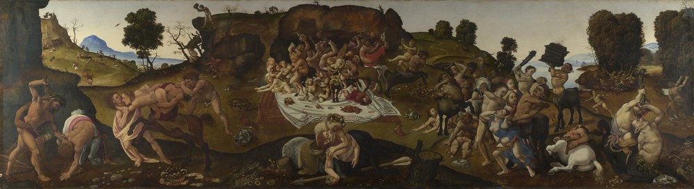 Piero di Cosimo, The Fight between the Lapiths and the Centaurs, (Mytholohie,Kampf, Lapithen, Kentauren, Fabelwesen, Hochzeit, Renaissance, Malerei, Klassiker, Wunschgröße, Wohnzimmer)