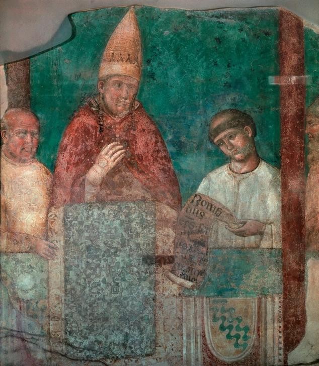 Giotto di Bondone, Papst Bonifatius VIII. verkündet das Jubeljahr 1300 (Geschichte,Katholische Kirche,Papst,Gotik,Portrait,Italienische Kunst,Heiliges Jahr,Ritus,Person)