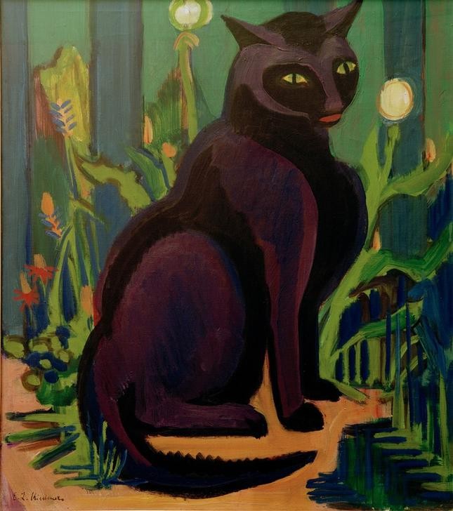 Ernst Ludwig Kirchner, Schwarzer Kater (Kater Bobby) (Deutsche Kunst,Katze (Tier),Zoologie,Expressionismus,Die Brücke,Haustier,Kater (Tier),Schwarz,Schwarze Katze)