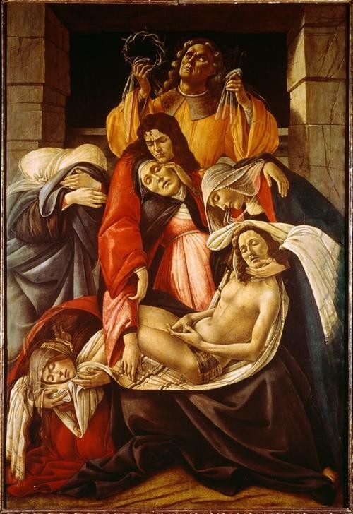 Sandro Botticelli, Die Beweinung Christi (Christentum,Florentinische Kunst,Kunst,Religion,Toskanische Kunst,Renaissance,Neues Testament,Bibel,Totenklage,Christi Beweinung,Italienische Kunst,Pieta,Passion Christi)