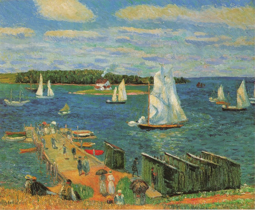 William Glackens, Mahone Bay (Ausflug,Boot,Gesellschaft,Jahreszeiten,Küste,Kunst,Landschaft,Freizeit,Schiff,Segeln,Sommer,Strand,Segelboot,Realismus,Amerikanische Kunst,Poesie,Us-Amerikanische Kunst,Ansicht,Natur,Ashcan School)