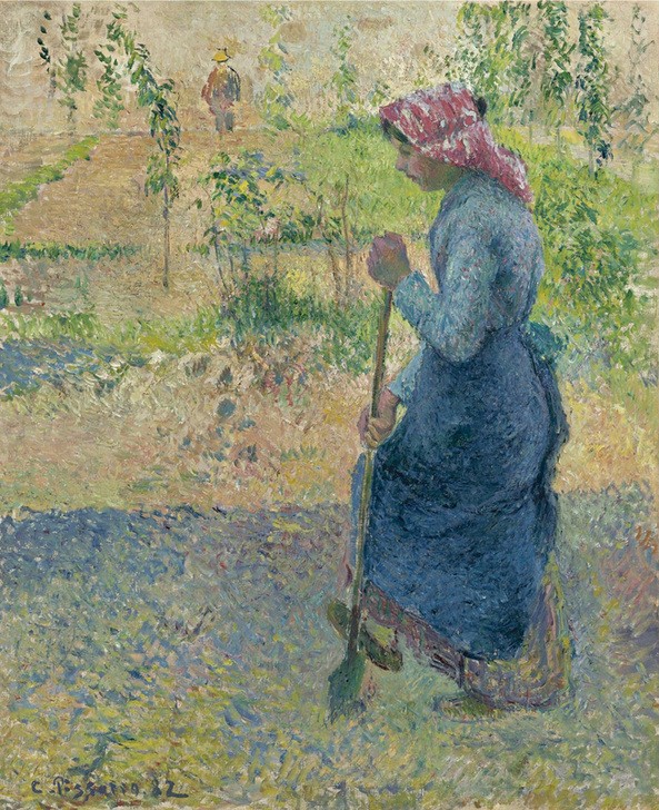 Camille Pissaro, Peasant Girl Laboring, 1882 (Ernte,Landarbeiter,Landschaft,Sommer,Impressionismus,Genre,Feld,Natur)