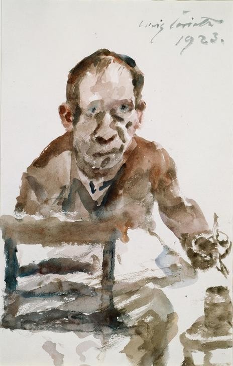 Lovis Corinth, Selbstbildnis (Deutsche Kunst,Grafiker,Künstler,Maler (Künstler),Mann,Impressionismus,Selbstbildnis,Portrait,Sitzen,Person)