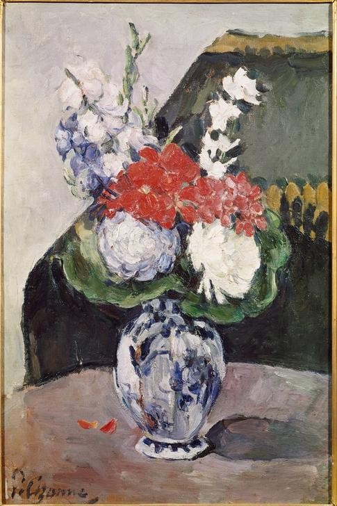 Paul Cézanne, Bouquet au petit Delft (Kunst,Impressionismus,Stillleben,Blumenstrauss,Vase,Französische Kunst,Blume)