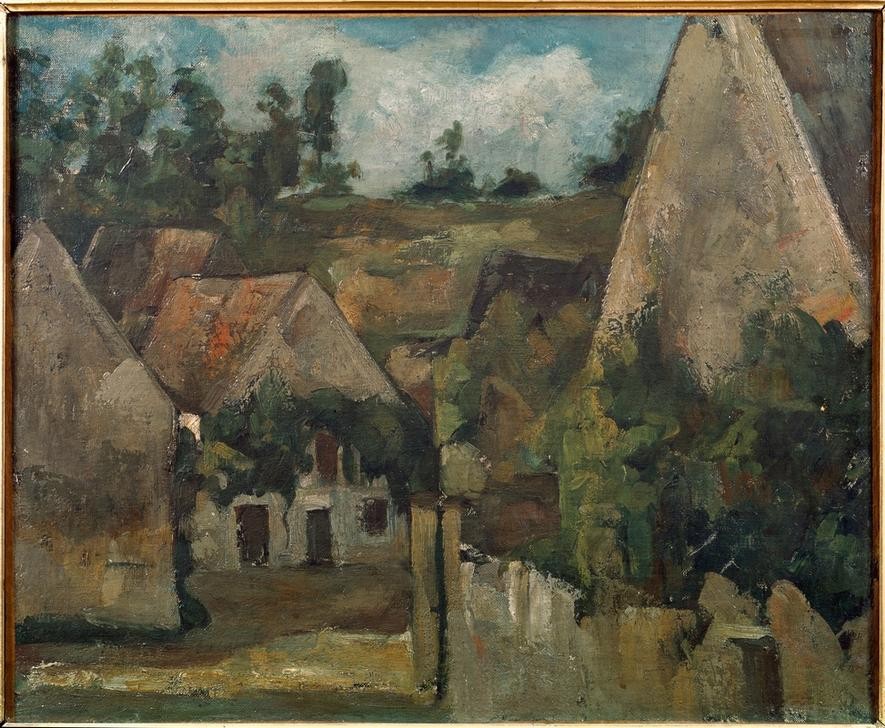Paul Cézanne, Carrefour de la rue Rémy à Auvers (Haus,Kunst,Strasse (Allgemein),Wohnhaus (Allgemein),Impressionismus,Architekturdarstellung,Französische Kunst,Kreuzung)