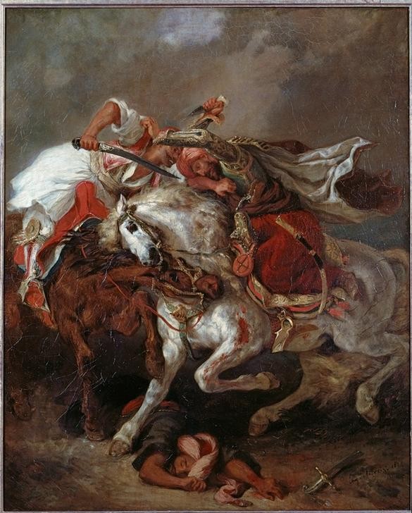 Eugene Delacroix, Combat du Giaour et du Pacha (Dichter,Kunst,Literatur,Ritter,Orientalismus,Französische Kunst,Illustration,Romantik,Person,Zweikampf,Kreuzritter)