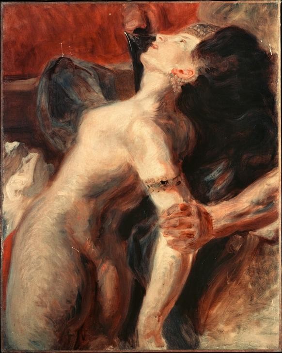 Eugene Delacroix, Etude pour la mort de Sardanapale (Frau,Geschichte,Kunst,Massaker,Akt,Mord,Studie,Französische Kunst,Historienmalerei,Alter Orient,Konkubine,Erdolchen)