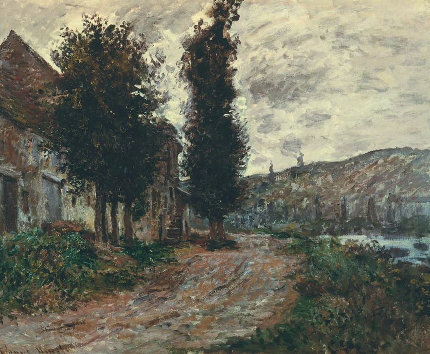 Claude Monet, Chemin de halage à Lavacourt (Kunst,Landschaft,Impressionismus,Fluss,Baum,Weg,Französische Kunst,Ufer,Treidelpfad)
