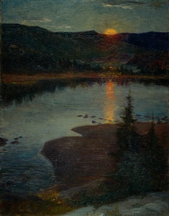 Eugen, Prinz von Schweden, Manuppgang i Valdres (Landschaft,Mond,Nacht,See,Schwedische Kunst,Norden,Mondschein,Mondaufgang)