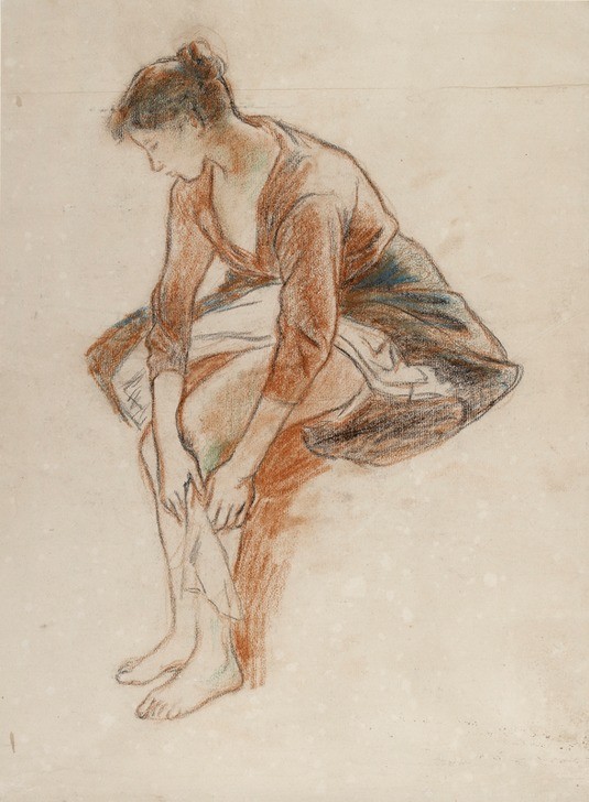 Camille Pissaro, Study of a young woman bathing her legs, 1894 (Frau,Kunst,Impressionismus,Portrait,Tag,Fuss,Dame,Körper,Braun,Trocknung,Beine,Farbe)