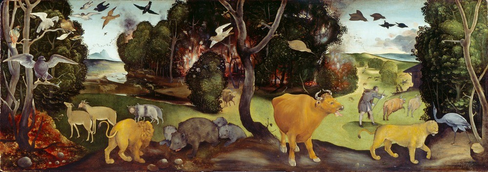 Piero di Cosimo, The Forest Fire, 1505 (Landschaft, Wald, Waldbrand, Tiere, flucht, Gefahr,  Renaissance, Malerei, Klassiker, Wunschgröße, Wohnzimmer)