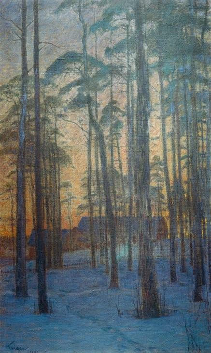 Eugen, Prinz von Schweden, Där skogen glesnar (Kunst,Landschaft,Winter,Wald,Schnee,Schwedische Kunst,Abendrot)