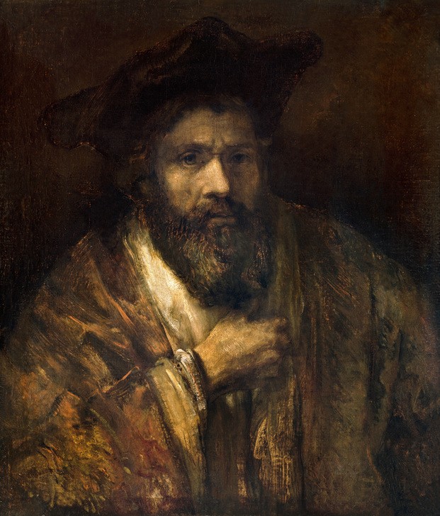Rembrandt Harmenszoon van Rijn, Ein bärtiger Mann (Kopfbedeckung,Mann,Mensch,Bart,Barock,Portrait,Rembrandtschule,Niederländische Kunst,Barett,Holländische Kunst,Vollbart,Brustbild)