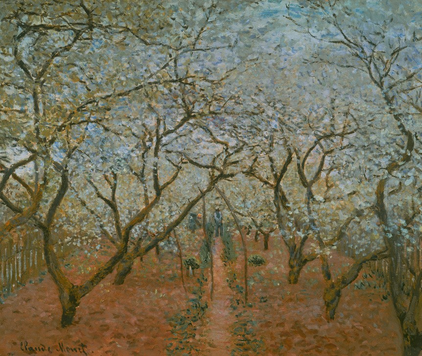 Claude Monet, Verger en fleurs, Vétheuil (Baumblüte, Jahreszeiten, Frühling, Landschaft, Obstbau, Obstgarten, Französische Kunst, Impressionismus, Wunschgröße, Wohnzimmer, Klassiker, Malerei,)