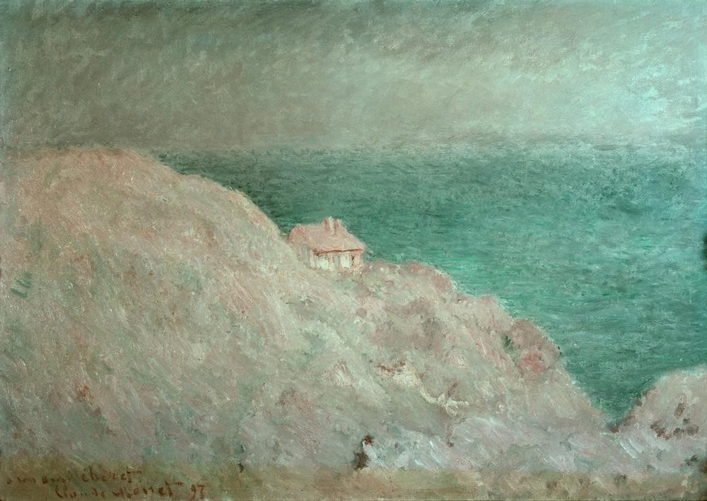 Claude Monet, La cabane du douanier (Küste, Steilküste, Landschaft, Zoll, Zollhaus, Meer, Französische Kunst, Impressionismus, Wunschgröße, Wohnzimmer, Klassiker, Malerei,)