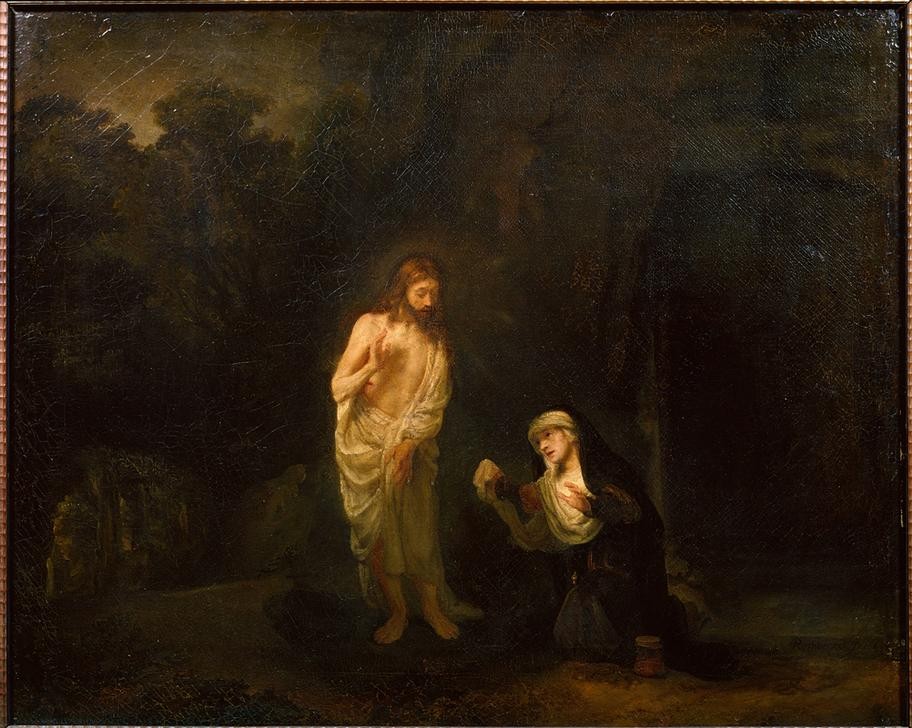 Rembrandt Harmenszoon van Rijn, Christus erscheint Maria Magdalena (Noli me tangere) (Christentum,Religion,Barock,Neues Testament,Bibel,Noli Me Tangere,Niederländische Kunst,Christus Als Gärtner,Holländische Kunst)