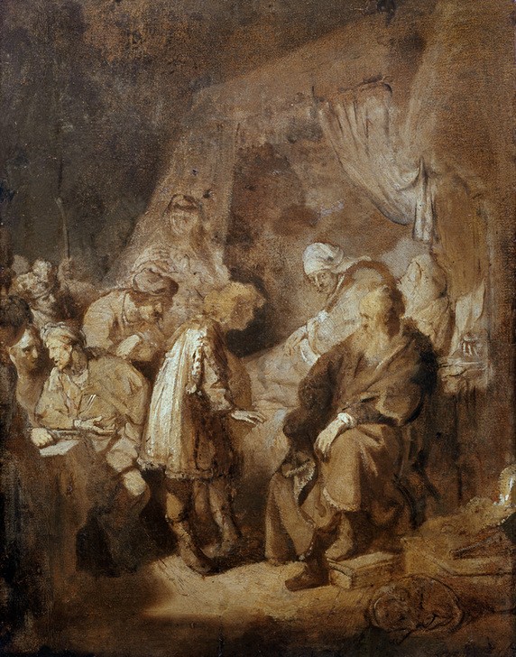 Rembrandt Harmenszoon van Rijn, Joseph seine Träume erzählend (Erzähler,Familie,Kunst,Barock,Altes Testament,Bibel,Niederländische Kunst,Holländische Kunst,Joseph Erzählt Seinen Traum)