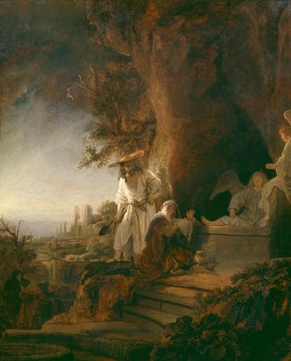 Rembrandt Harmenszoon van Rijn, Christus erscheint Maria Magdalena (Noli me tangere) (Christentum,Engel,Kunst,Religion,Barock,Neues Testament,Bibel,Noli Me Tangere,Niederländische Kunst,Christus Als Gärtner,Leben Nach Dem Tode,Holländische Kunst,Felsgrab)