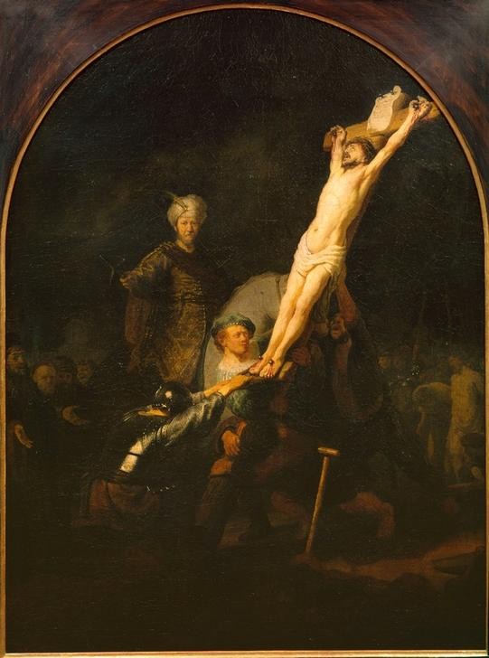 Rembrandt Harmenszoon van Rijn, Die Kreuzaufrichtung (Christentum,Kunst,Religion,Rollenbild,Barock,Selbstbildnis,Neues Testament,Bibel,Kreuzigung,Helldunkel,Niederländische Kunst,Kreuzaufrichtung,Holländische Kunst,Passion Christi,Diagonalkomposition)