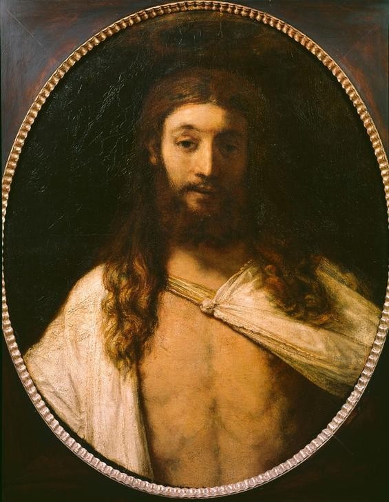 Rembrandt Harmenszoon van Rijn, Der auferstandene Christus (Christentum,Kunst,Religion,Barock,Neues Testament,Bibel,Portrait,Niederländische Kunst,Holländische Kunst,Oval)