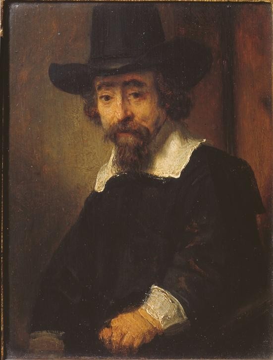Rembrandt Harmenszoon van Rijn, Porträt des Arztes Ephraim Bueno (Arzt,Herrenhut,Juden,Kopfbedeckung,Kunst,Literatur,Mann,Mediziner,Medizin,Schriftsteller,Bart,Hut,Barock,Portrait,Niederländische Kunst,Holländische Kunst,Jude,Halbfigur,Person)