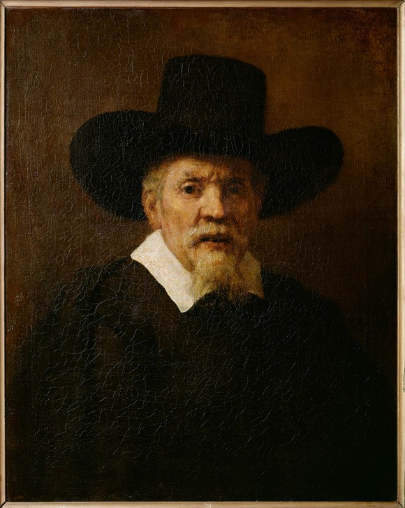 ,Rembrandt Harmenszoon van Rijn, Porträt des Arztes Arnout Tholinx (Arzt,Herrenhut,Kopfbedeckung,Kunst,Mann,Mediziner,Medizin,Politiker,Politik,Hut,Barock,Portrait,Niederländische Kunst,Holländische Kunst,Brustbild,Person)