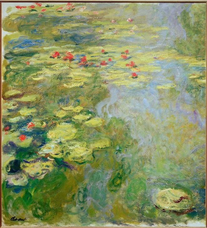 Claude Monet, Le Bassin aux nymphéas (partie gauche) (Botanik,Garten Und Park,Kunst,Landschaft,Wasser,Wasserpflanze,Impressionismus,See,Seerose,Französische Kunst,Ziergarten,Blume,Wasserlilie,Garten)