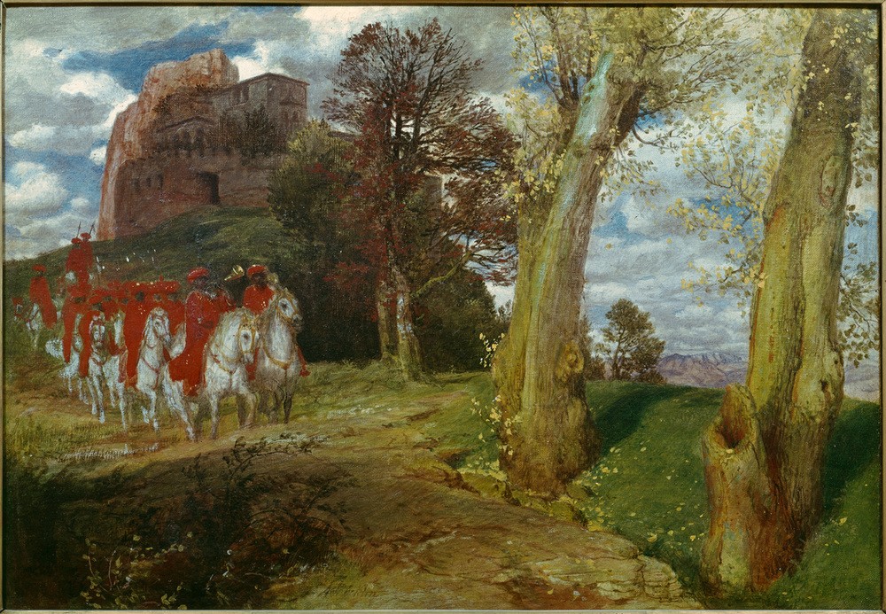 Arnold Böcklin, Ausritt der maurischen Reiter (Deutsche Kunst,Festung,Geschichte,Krieg,Landschaft,Militär,Völkerkunde,Reiter,Reiterzug,Mauren,Schweizerische Kunst,Reconquista,Ausritt,Deutschrömer,Reflex,Land Und Leute)