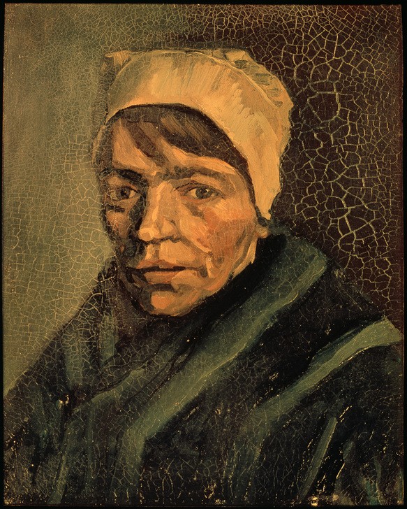 Vincent van Gogh, Kopf einer Bäuerin mit weißer Haube (Frau,Kopfbedeckung,Kunst,Mensch,Impressionismus,Portrait,Bäuerin,Haube,Niederländische Kunst,Holländische Kunst,Kopf,Landbevölkerung)