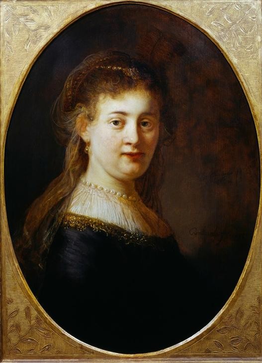 Rembrandt Harmenszoon van Rijn, Saskia mit Schleier (Ehefrau,Frau,Kunst,Maler (Künstler),Barock,Schleier,Ehefrau Von Berühmten,Portrait,Künstlerfrau,Niederländische Kunst,Holländische Kunst,Brustbild,Oval,Person)